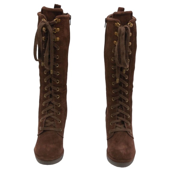 Juicy Couture MADLEY Suede Platform Lace-Up Tall Boot Heel Brown 6/6.5/9.5 New - Picture 4 of 8